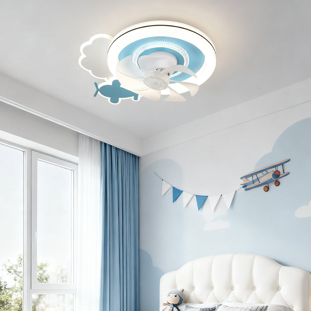 Children's Ceiling Fans with Lights Quiet Motor Blue and White Lamp