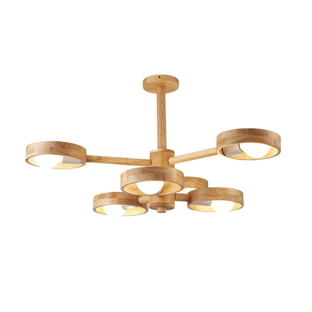 Wooden Chandeliers Nordic Style Creative LED Chandelier Made of Rubberwood