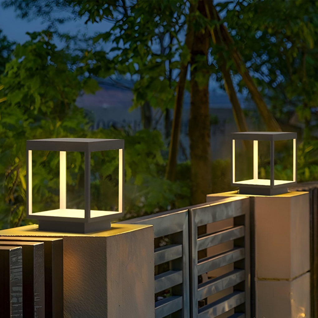 [Open-Box] Modern Open Frame Square LED Solar Pier-Mounted Outdoor Post Light
