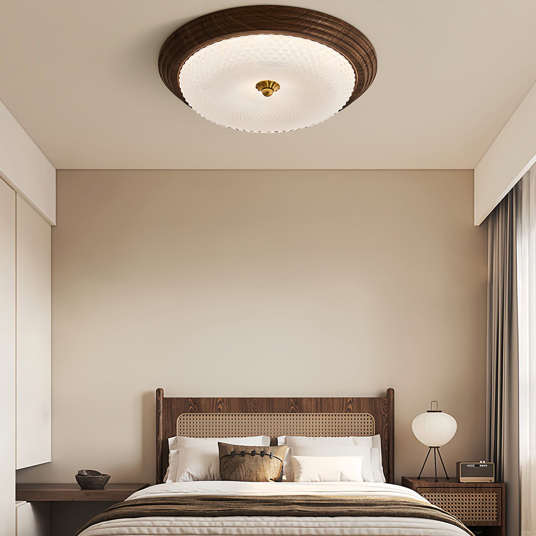 Vintage Art Deco Flush Mount Ceiling Light Full-Spectrum Walnut Light