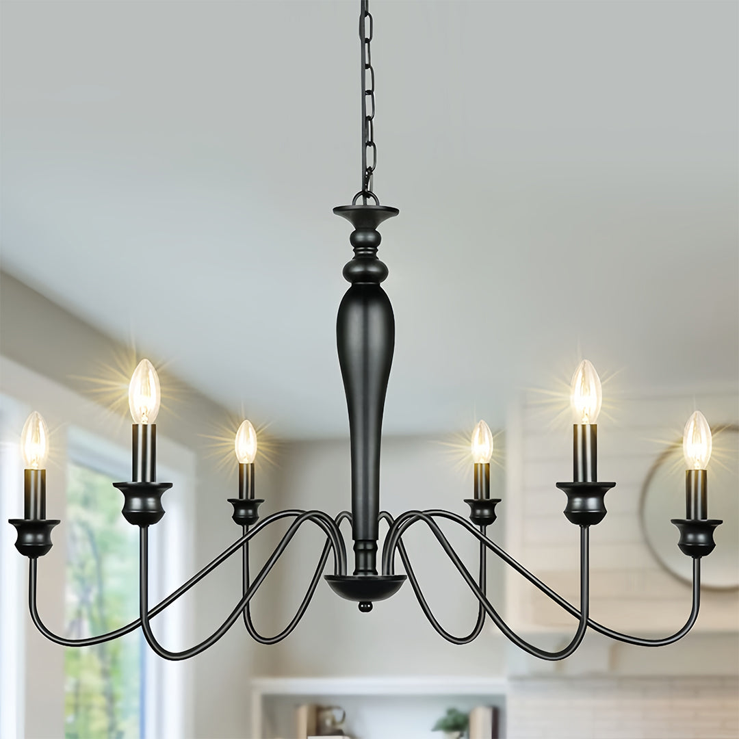 Black Candle Chandelier with Adjustable Chain Ceiling Light