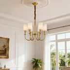 Copper Chandelier Modern Fabric Lampshade Ceiling Light