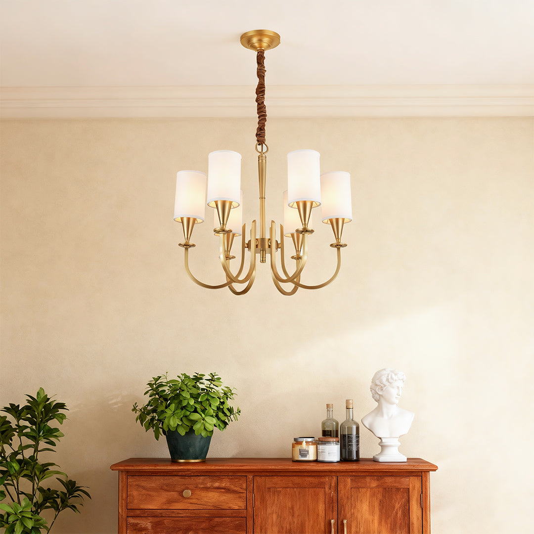 Copper Chandelier Modern Fabric Lampshade Ceiling Light