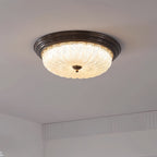 Retro Flush Mount Ceiling Light Pumpkin Walnut Wood Color Dome Light