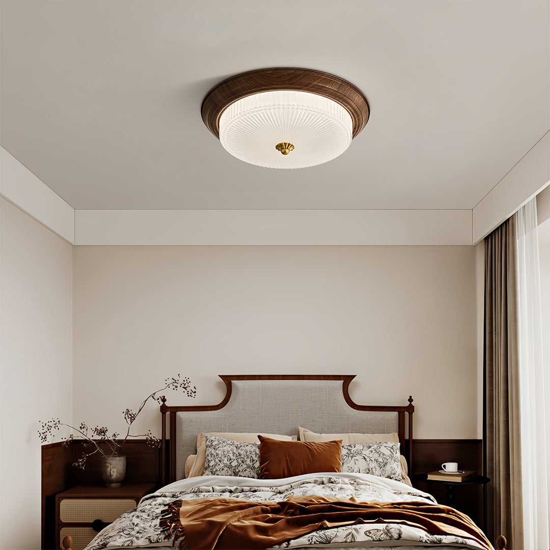 Vintage Art Deco Flush Mount Ceiling Light Full-Spectrum Walnut Light