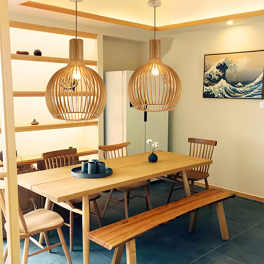 Bird Cage Pendant Light Japanese Basswood Body Wooden Ceiling Light