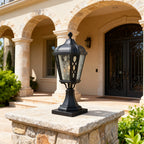 Black Post Light Aluminum with Glass Shade Weatherproof Lamp