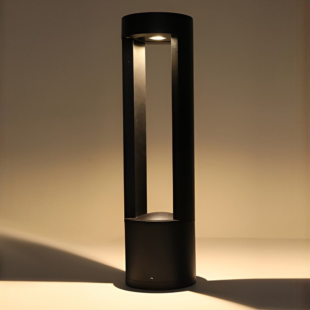[Open-Box] Waterproof LED Outdoor Bollard Lights Hollow Cylindrical Black Lamp for Elegant Exterior Lighting