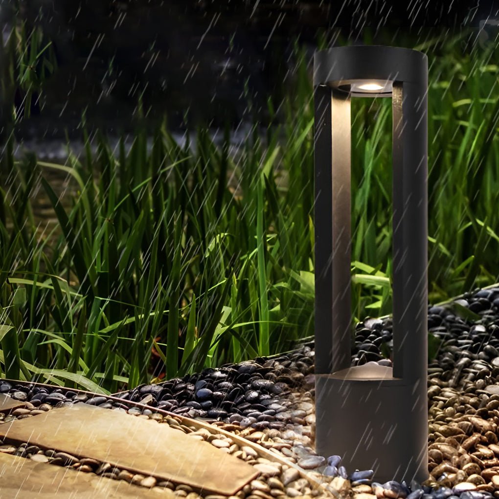 [Open-Box] Waterproof LED Outdoor Bollard Lights Hollow Cylindrical Black Lamp for Elegant Exterior Lighting
