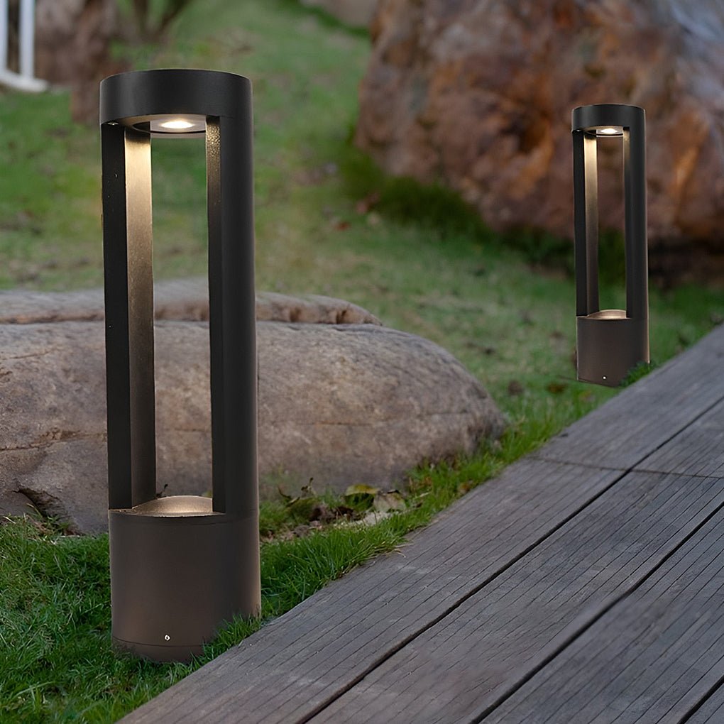 [Open-Box] Waterproof LED Outdoor Bollard Lights Hollow Cylindrical Black Lamp for Elegant Exterior Lighting