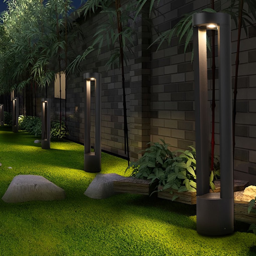 [Open-Box] Waterproof LED Outdoor Bollard Lights Hollow Cylindrical Black Lamp for Elegant Exterior Lighting