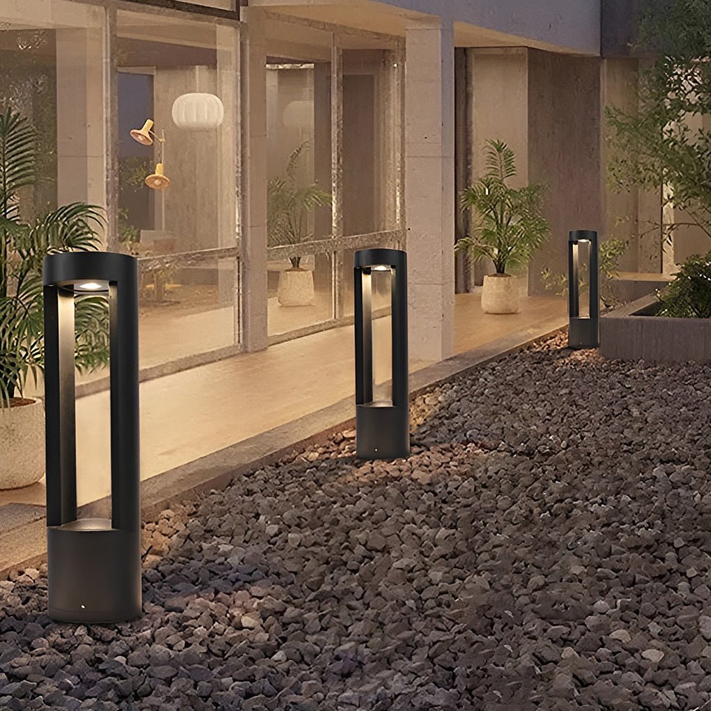 [Open-Box] Waterproof LED Outdoor Bollard Lights Hollow Cylindrical Black Lamp for Elegant Exterior Lighting