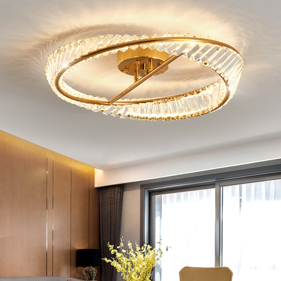 Mobius Light Fixture Luxury Gold Ring Flush Mount Crystal Light