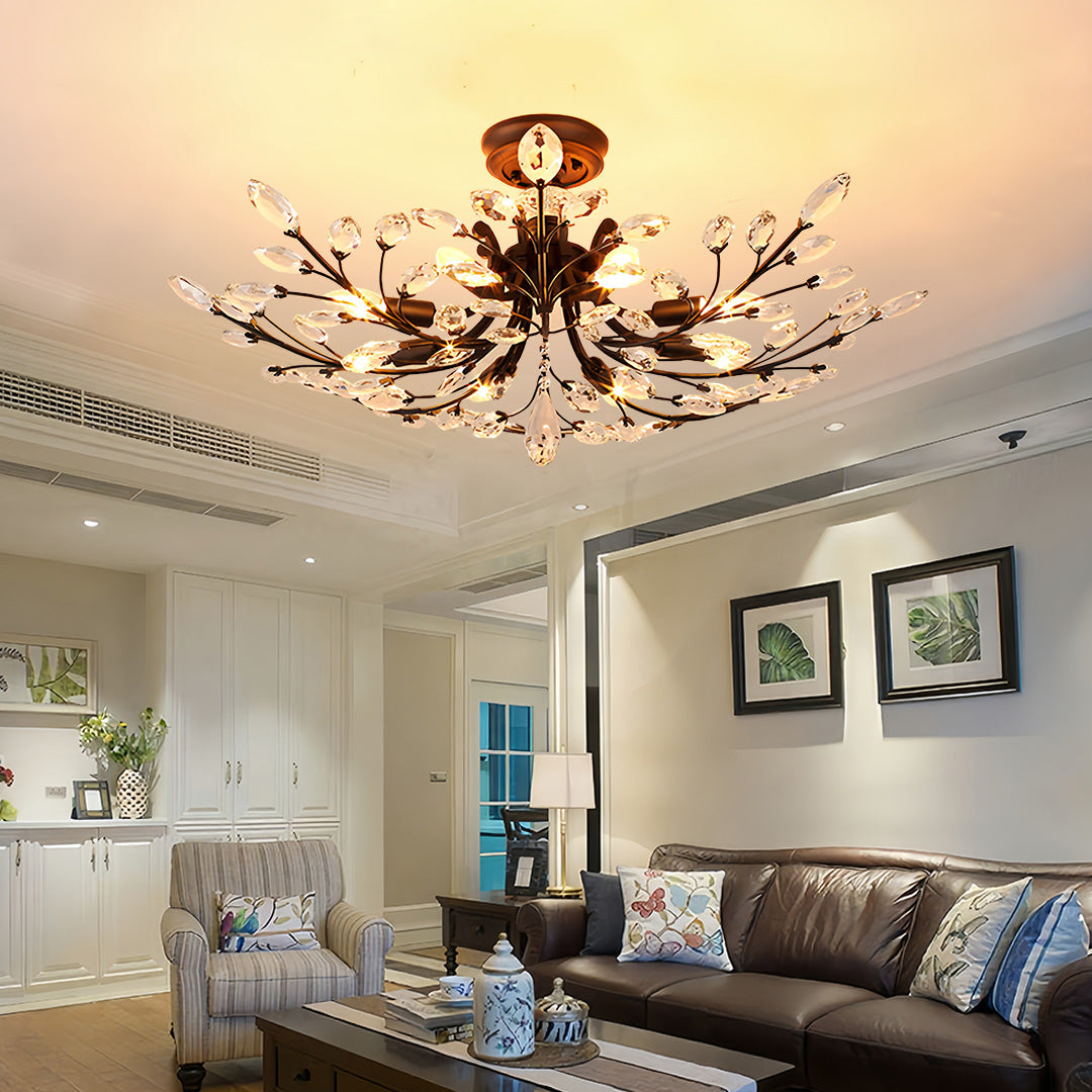 Crystal Semi Flush Ceiling Lights American Leaf Chandeliers