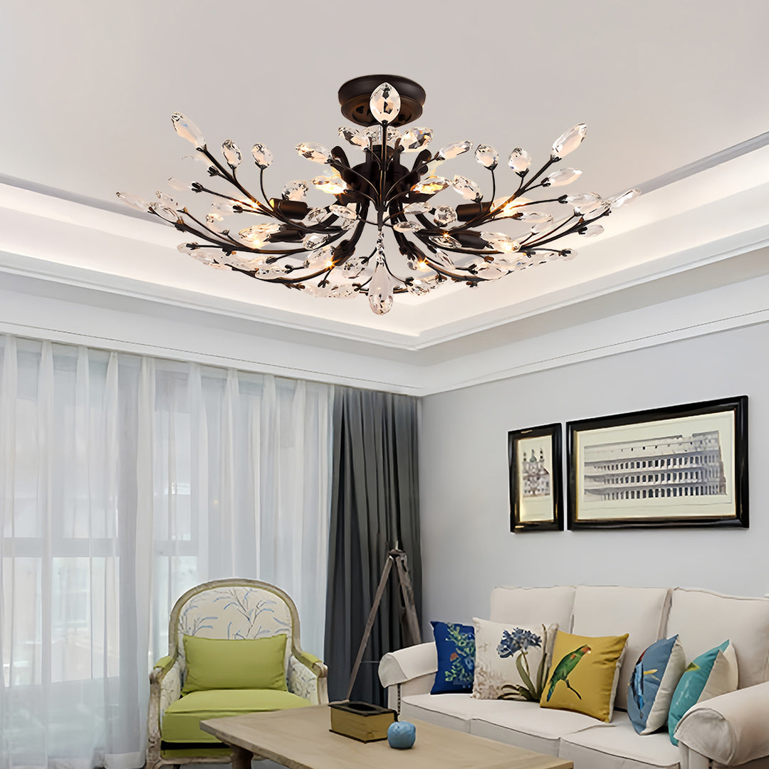 Crystal Semi Flush Ceiling Lights American Leaf Chandeliers