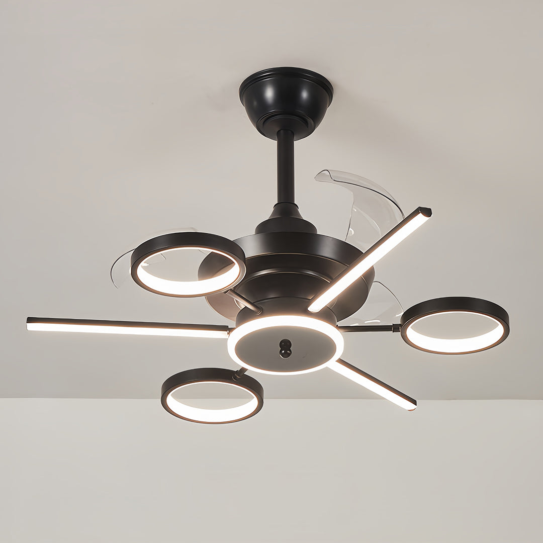 Ceiling Fan with Multiple Lights French Vintage Black Iron 3-Blade Fan