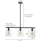 3-Lantern Vintage Metal Glass LED Pendant Lighting for Dining Room