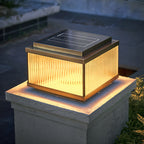 Copper Pillar Lights Square Waterproof Ribbed Glass Lamp