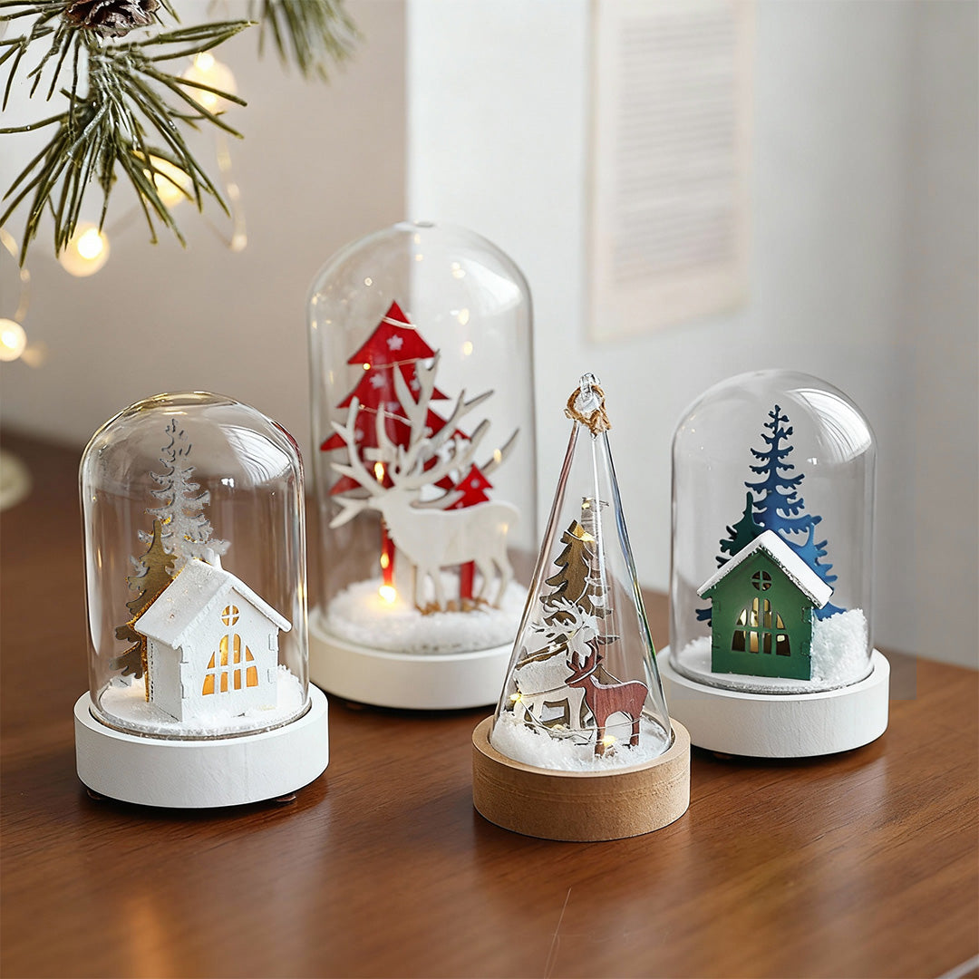 Decorative LED Table Lamp Wooden Glass Ornament Two-Pack Light