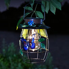 Iron Outdoor Lanterns Waterproof Solar Powered Hanging Butterfly Light