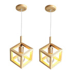 Adjustable Wood Square Pendant Light Modern Hanging Ceiling Lights