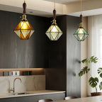 Diamond-shaped Pendant Light Vintage Brass Ceiling Light