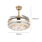 Gold Ceiling Fan with Light Crystal Design 4-Blade PC Invisible Lamp