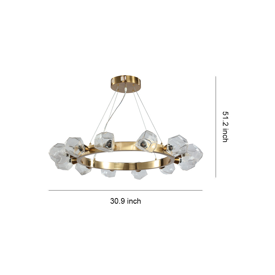Gold Round Chandelier Featuring a Polished Brass Ring Ceiling Light
