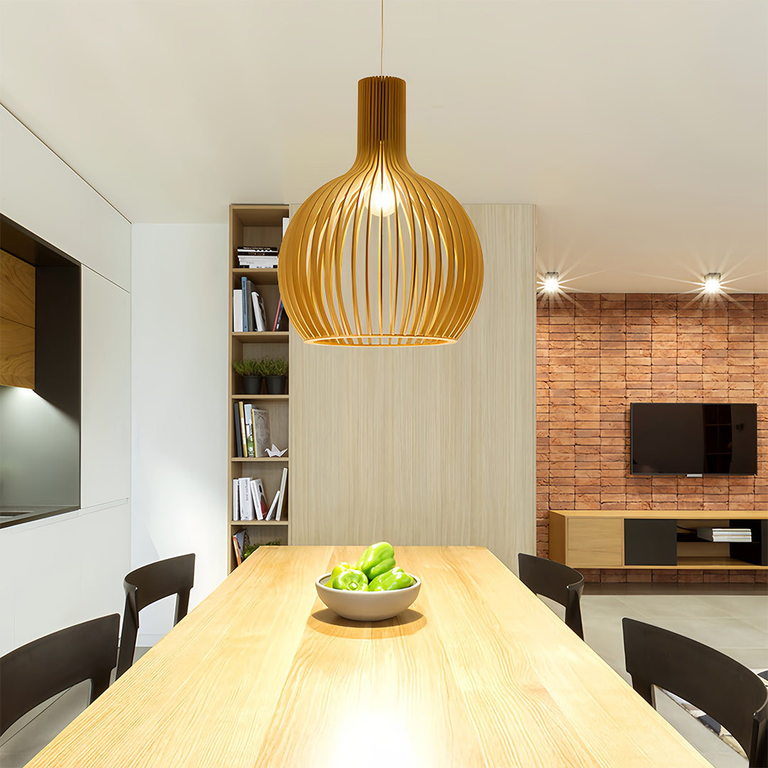 Bird Cage Pendant Light Japanese Basswood Body Wooden Ceiling Light