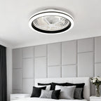 White Flush Mount Ceiling Fan with Light Plastic Round Design Lamp