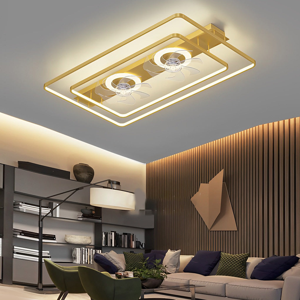 Dual Head Ceiling Fans Rectangular LED Transparent Blade Light