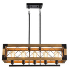 Rustic Industrial Linear Chandelier for Dining Rooms Farmhouse Rectangular/Square Light Fixture