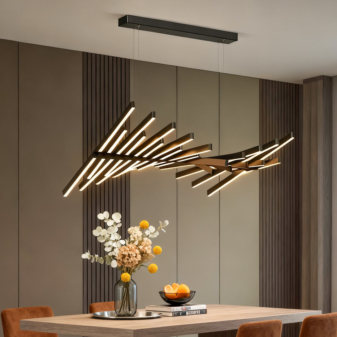 Black Art Pendants Light Nordic Wave Fish Bone Linear Ceiling Light