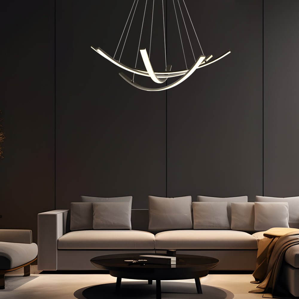 Elegant Curved Copper Strip Full-Spectrum LED Pendant Light