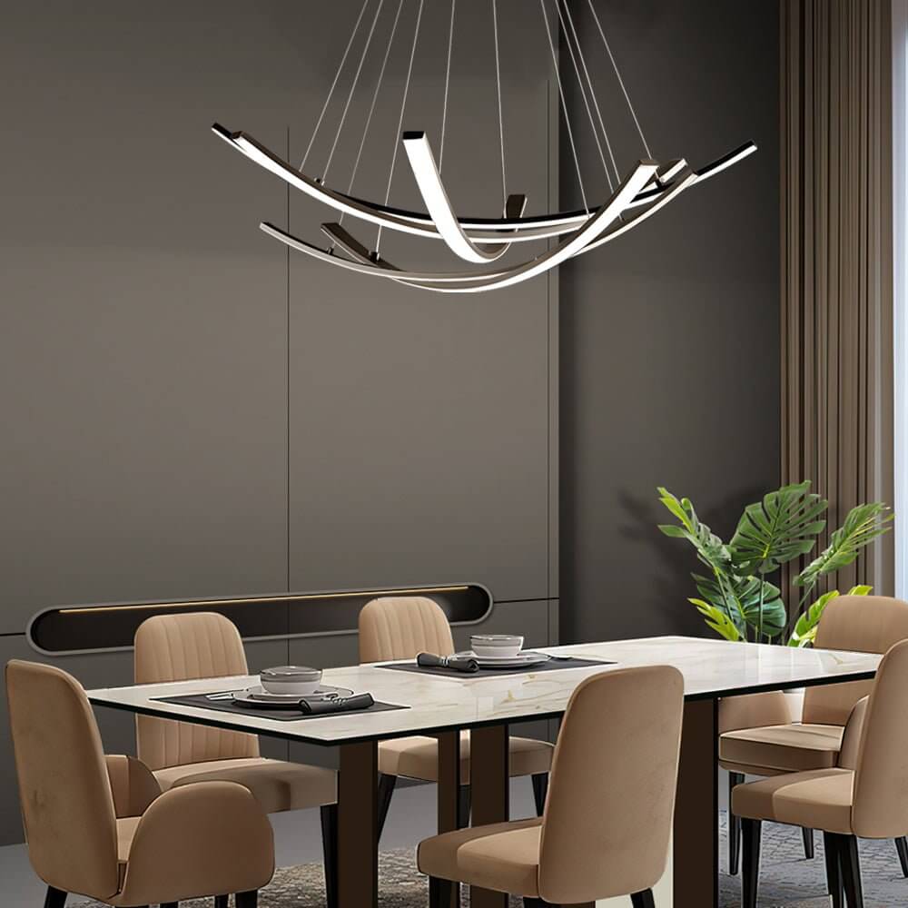 Elegant Curved Copper Strip Full-Spectrum LED Pendant Light