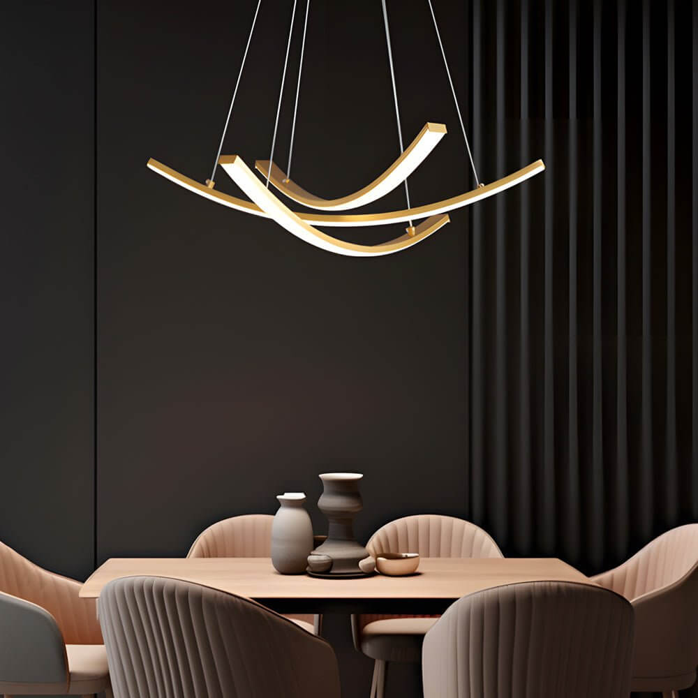 Elegant Curved Copper Strip Full-Spectrum LED Pendant Light