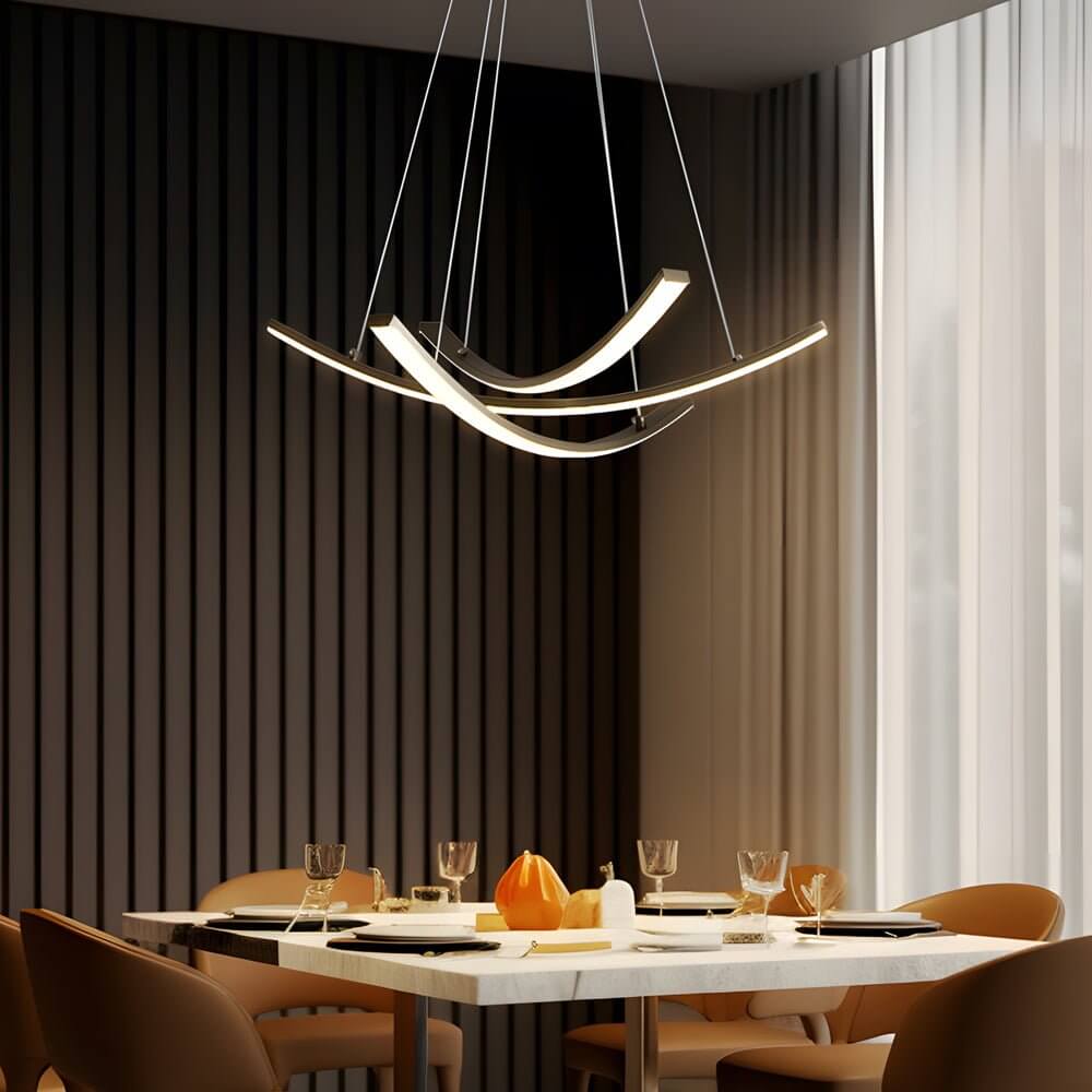 Elegant Curved Copper Strip Full-Spectrum LED Pendant Light