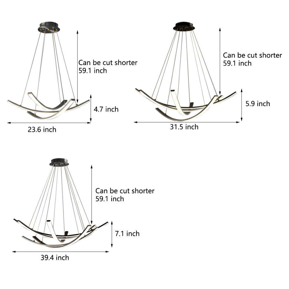Elegant Curved Copper Strip Full-Spectrum LED Pendant Light