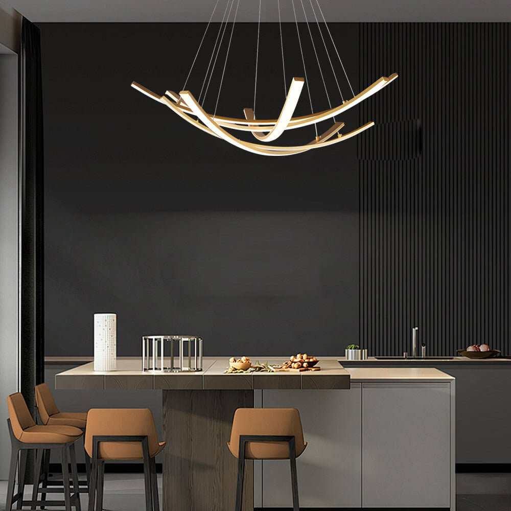 Elegant Curved Copper Strip Full-Spectrum LED Pendant Light