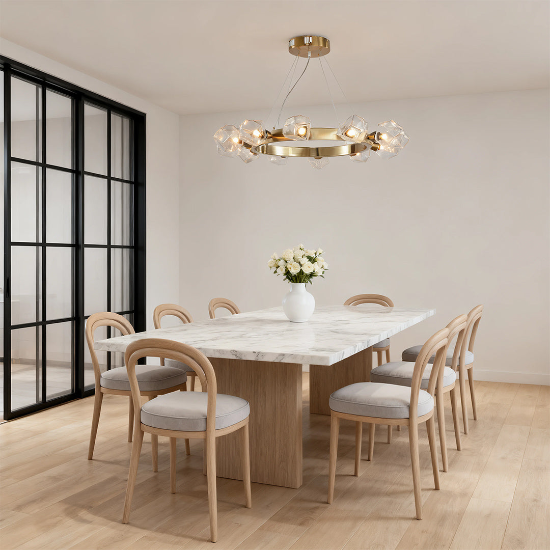 Gold Round Chandelier Featuring a Polished Brass Ring Ceiling Light