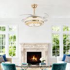 Gold Ceiling Fan with Light Crystal Design 4-Blade PC Invisible Lamp