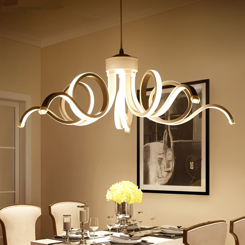 LED Ribbon Chandelier Petal Curve Metal Ceiling Light