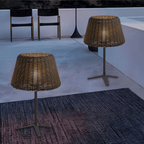 Elegant Rattan Shade LED Outdoor Floor Lamp Pendant Light with Stake and Open-Top Design