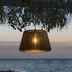 Elegant Rattan Shade LED Outdoor Floor Lamp Pendant Light with Stake and Open-Top Design
