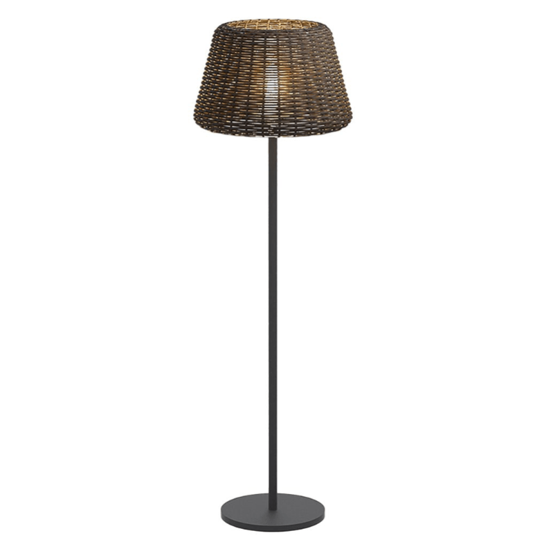 Elegant Rattan Shade LED Outdoor Floor Lamp Pendant Light with Stake and Open-Top Design
