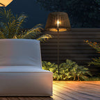 [Open-Box] Elegant Rattan Shade LED Outdoor Floor Lamp Pendant Light with Stake and Open-Top Design