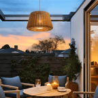 [Open-Box] Elegant Rattan Shade LED Outdoor Floor Lamp Pendant Light with Stake and Open-Top Design