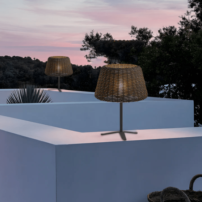 [Open-Box] Elegant Rattan Shade LED Outdoor Floor Lamp Pendant Light with Stake and Open-Top Design