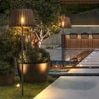 Elegant Rattan Shade LED Outdoor Floor Lamp Pendant Light with Stake and Open-Top Design
