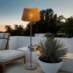 Elegant Rattan Shade LED Outdoor Floor Lamp Pendant Light with Stake and Open-Top Design